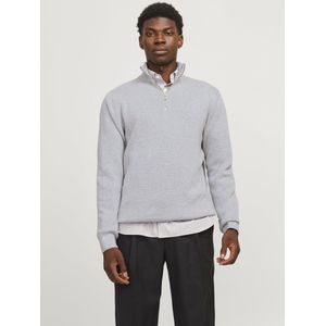 JACK & JONES - Losse Trui - Grijs - Katoen - Lange Mouwen - Schipperskraag