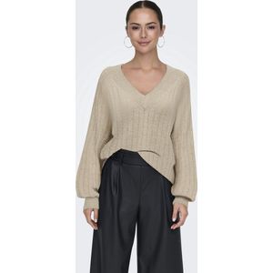 JDY - Trui - Ecru - Polyester - Ajourtricot, Lange Mouwen