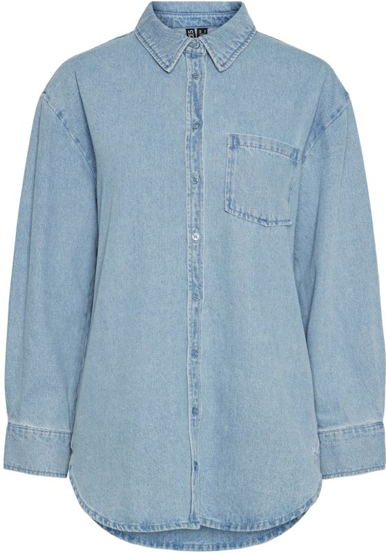 Lange Denim Blouse - Knoopsluiting - Verlaagde Schouders - Oversized Fit