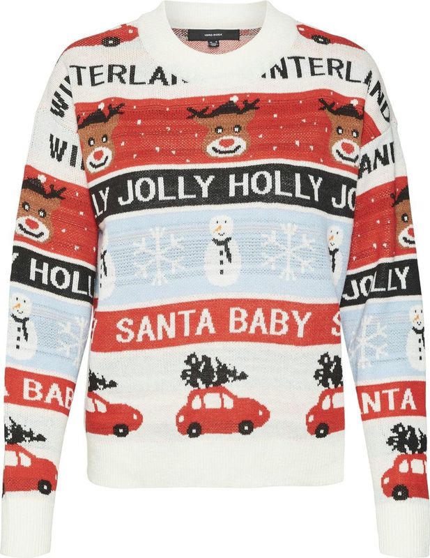 VERO MODA - Kersttrui - Wit - Fijn Tricot - Lange Mouwen - Ronde Hals