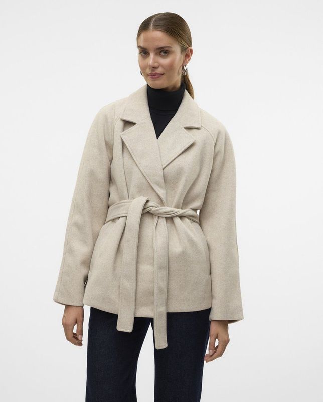 Jas - Revers - Lange Mouwen - Riemsluiting - Zakken - Kort - 50% Polyester, 50% Gerecycled Polyester