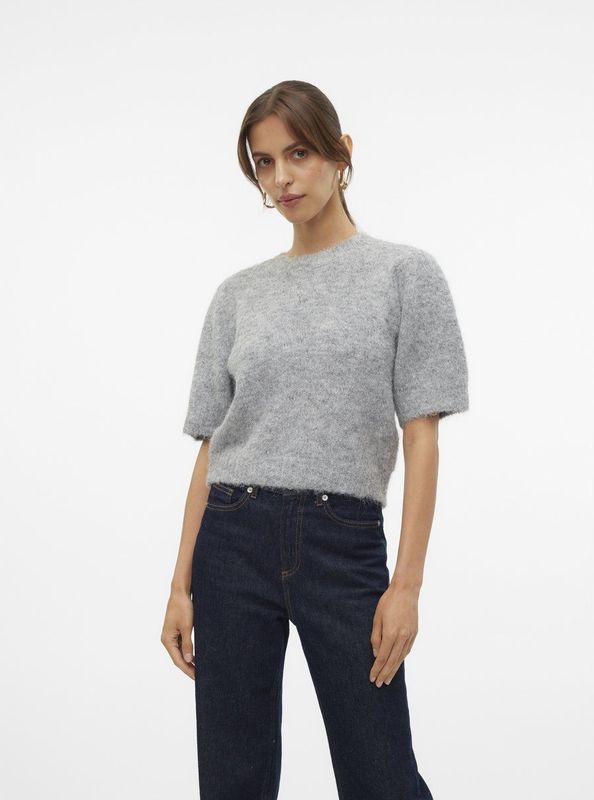 Vero Moda - Vmnovah Ss O-neck Puff Pullover - Grijs - Knitwear