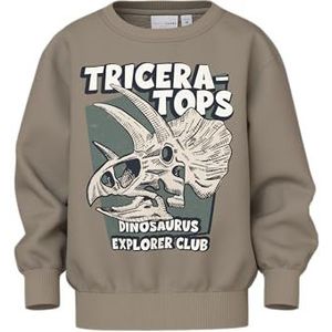 NAME IT Jongens Nmmvildar Ls Nreg Sweat Bru Sweatshirt, Weathered teak/print: dinosaurus, 92