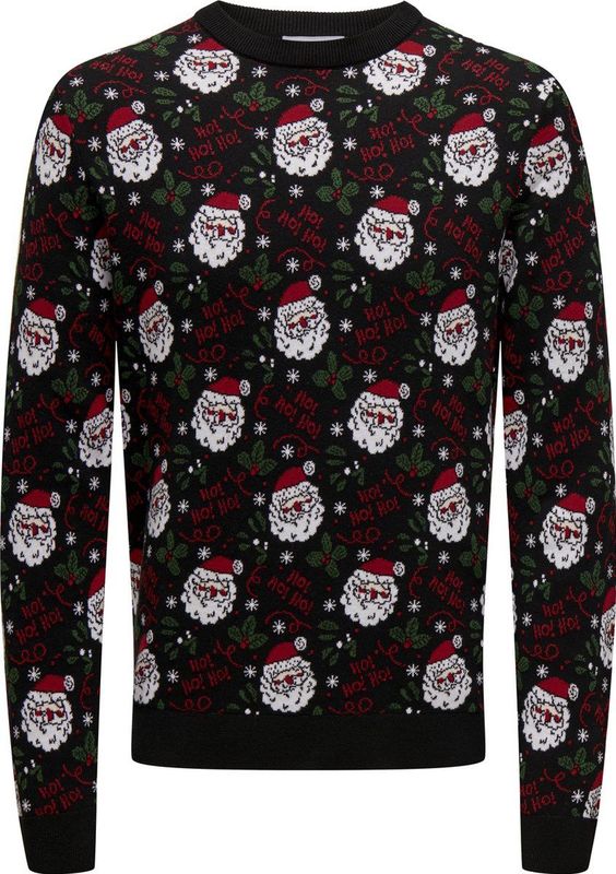 Only & Sons Trui Onsxmas Reg 5 Jaq Crew Knit 22031174 Black Mannen