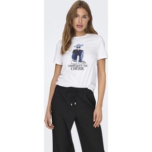 ONLY - Onlemma Life Reg S/S - T-shirt - Glanzend Wit - Dames - Met Kersenprint