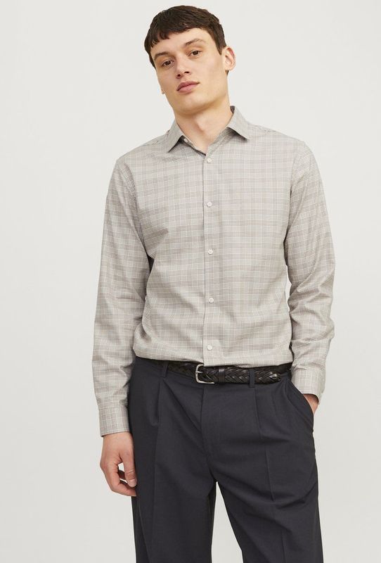 Jack & Jones - Jprblaparker Check LS Shirt - Zand - 100% Katoen