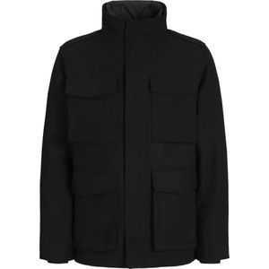 Wollen Jas - Zwart - Wolmixstof - Winddicht - Hoge Kraag - Lange Mouwen