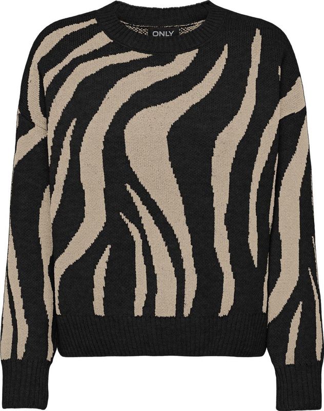 ONLHAZEL - LS O-Neck JQ KNT - Sweater - Zwart - Patroon: humus
