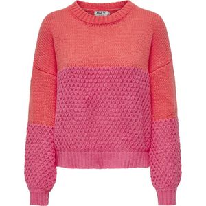 Only - Onlrose Life Ls O-neck Block Knt - Gebreide Trui - Spiced Coral/camelia