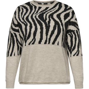 Only Carmakoma Carjade Animal o-Neck Knt Noos Dames Trui - Whitecap Gray Pirate Black