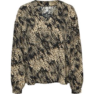 VERO MODA - Bedrukte Blouse - Zwart/Beige - Polyester