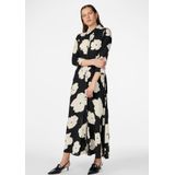 Y.a.s - Floral Midi Overhemdjurk - Zwart - Crème - Lange Mouwen