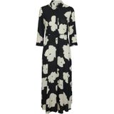 Y.a.s - Floral Midi Overhemdjurk - Zwart - Crème - Lange Mouwen