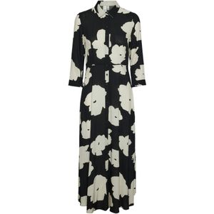 Y.a.s - Floral Midi Overhemdjurk - Zwart - Crème - Lange Mouwen