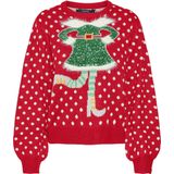 Gebreide Pullover - Rood - O-hals - Lange Mouwen - Ballonmouwen