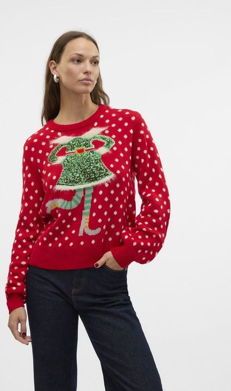 Gebreide Pullover - Rood - O-hals - Lange Mouwen - Ballonmouwen