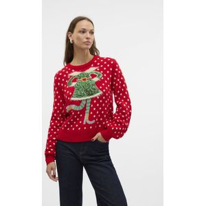VERO MODA VMSPARKLE Elfie LS O-Neck Pullover - Rood - Katoen - Pailletten