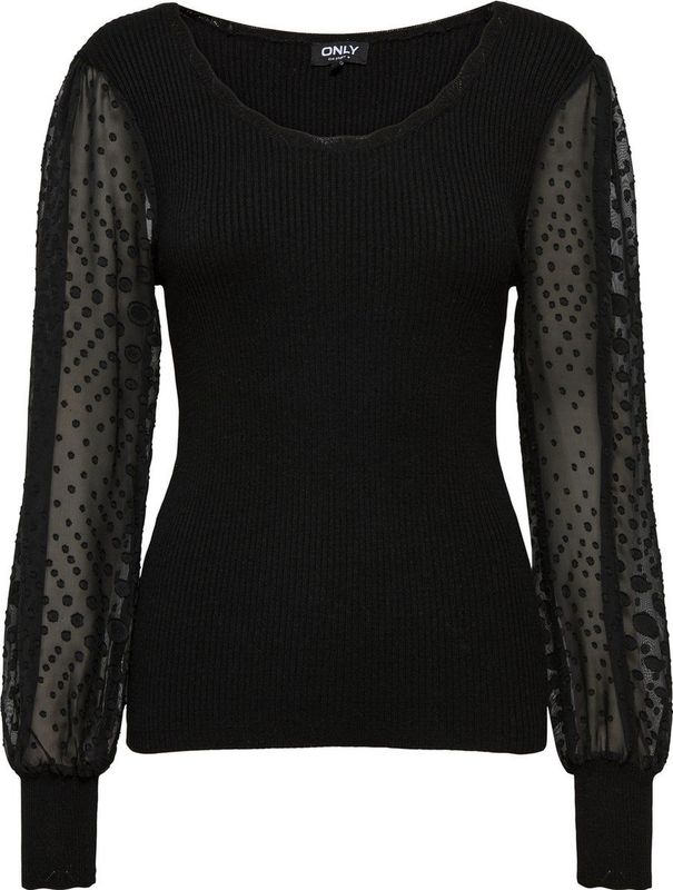 Pullover - Zwart - Ribbreisel - 80% Viscose, 20% Nylon