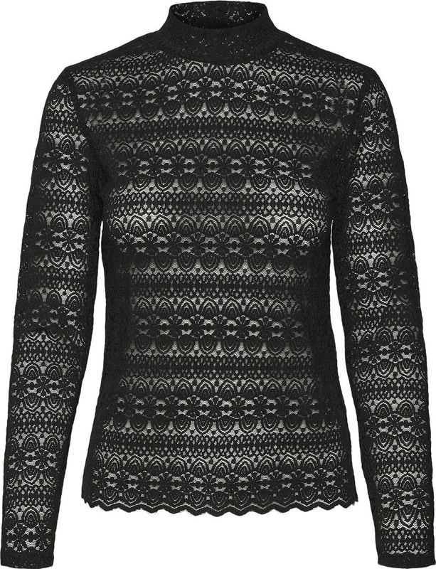Vero Moda T-shirt Vmzoe Ls Lace High Neck Top Jrs Noo 10315443 Black Dames