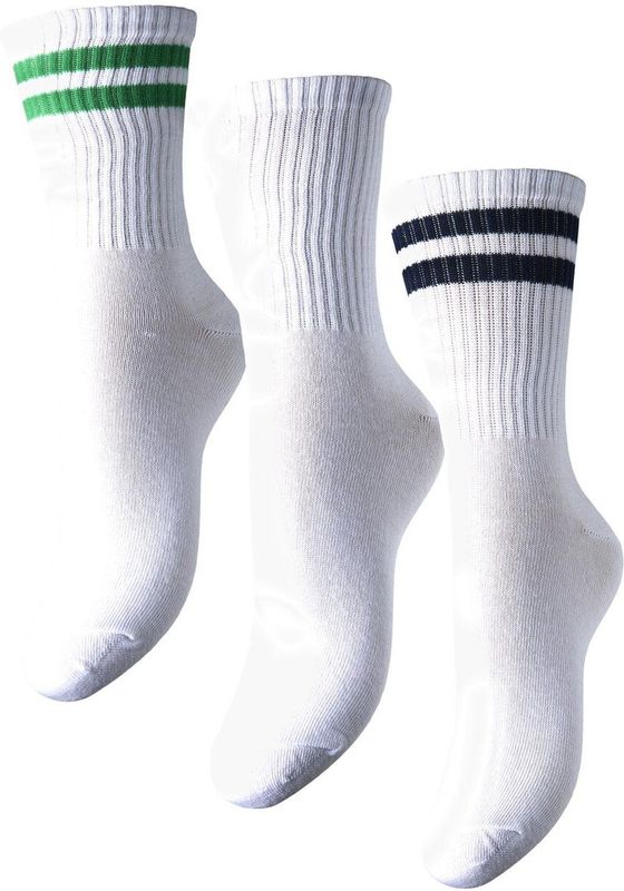 Pieces - DS17154446 - Sokken - Wit - 3-pack - Microvezel met Streep