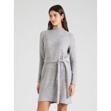 VERO MODA VMBella gebreide damesjurk, korte winterjurk met kraag en riem, lichtgrijs gem., M