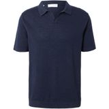 Selected Homme - Korte Mouw Polo - Blauw - Gebreid - V-hals
