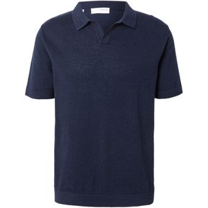 Selected Homme - Korte Mouw Polo - Blauw - Gebreid - V-hals