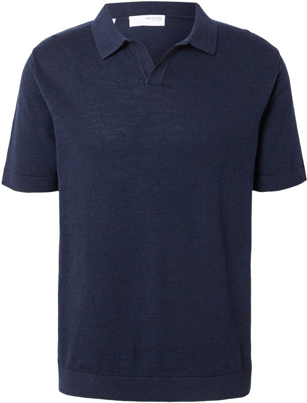 Selected Homme - Korte Mouw Polo - Blauw - Gebreid - V-hals