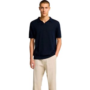 Selected Homme - Poloshirt - Blauw - Korte Mouwen - Gebreid