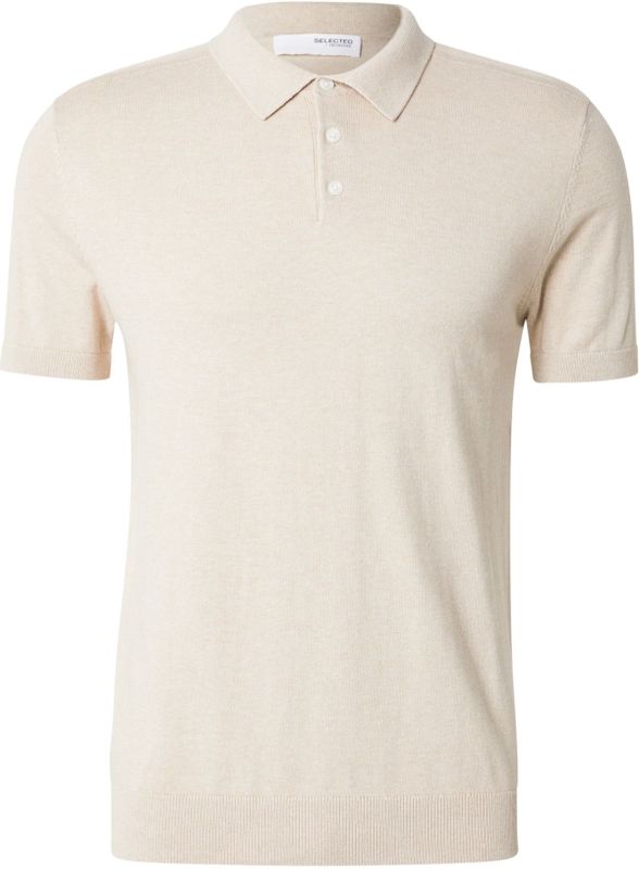 Selected Homme - Polo - Beige - 100% Katoen - Korte Mouwen