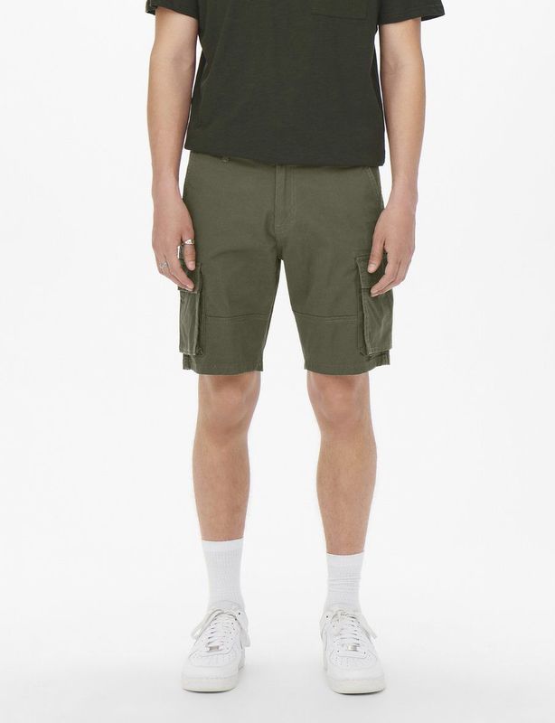 Korte Broek - Olijfgroen - Cargozakken - Ritssluiting - Normale Pasvorm