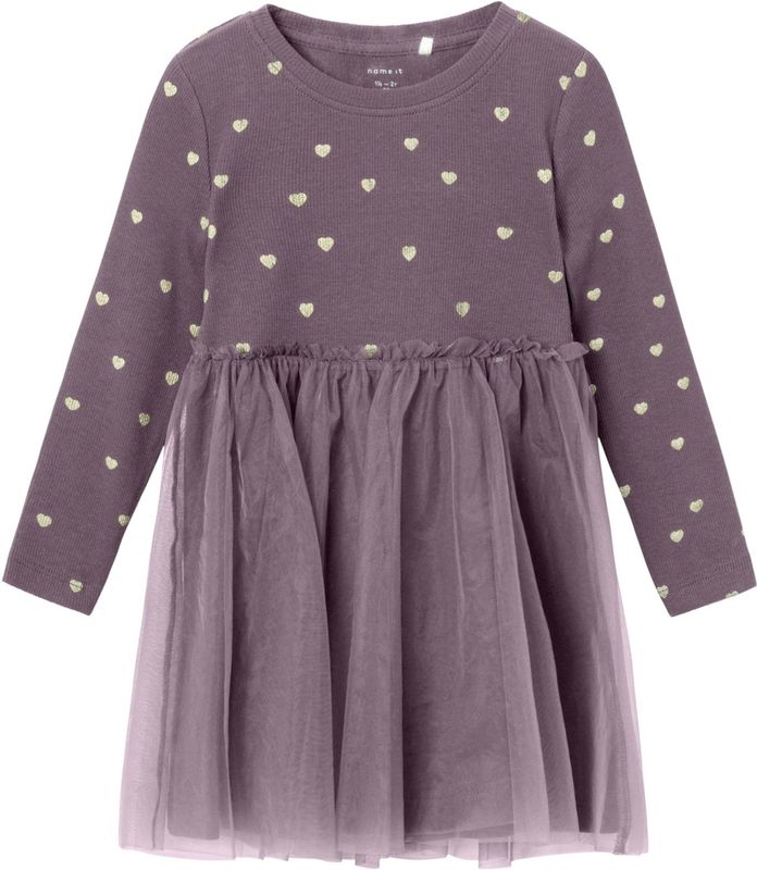 Jersey - Jurk - All-over Print - Glitterprint - Regular Fit - O-hals - Lange Mouwen