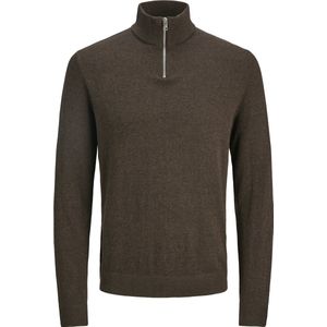 JACK & JONES - Emil Knit - Schipperstrui - Donkerbruin Melange - Viscosemengsel met Opstaande Boord