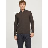 JACK & JONES - Emil - Schipperstrui - Donkerbruin Melange - Viscosemengsel, Rits, Strak Getailleerd