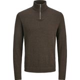 JACK & JONES - Emil - Schipperstrui - Donkerbruin Melange - Viscosemengsel, Rits, Strak Getailleerd