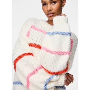 PIECES Pcnavine Ls O-Neck Knit Bc, Cloud Dancer/Stripes: tago+scha+sapi, M