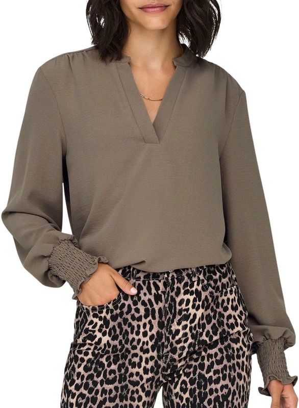 ONLY - ONLMETTE - Blouse - Chocoladebruin - Lange Mouwen - Normale Pasvorm