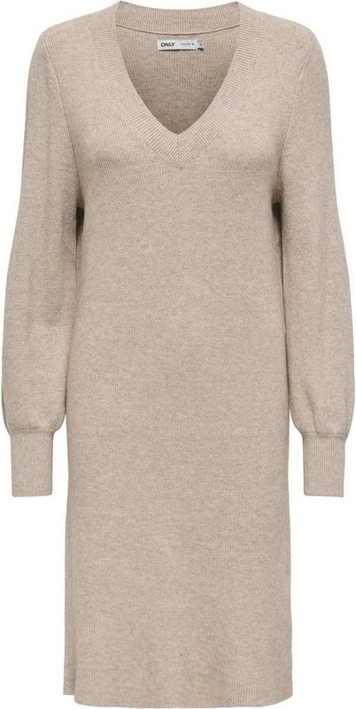 Jerseyjurk - V-Hals - Lange Ballonmouwen - Midi-lengte - Regular Fit