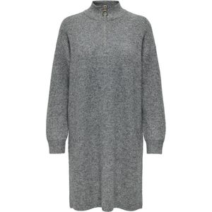 ONLY - Onltokyo L/S Zip Dress - Donkergrijs Melange - Katoen