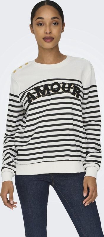 Only - Onlallie Stripe O-neck Cs Swt - Cloud Dancer/Black - Dames Sweater
