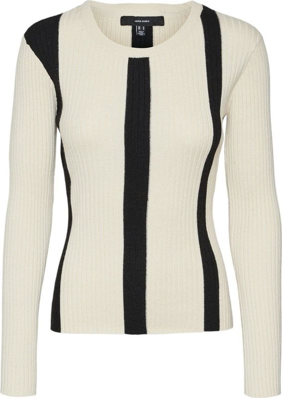 Vero Moda Trui Vmgold New Rib Ls O-neck Pullover 10311391 Birch/w. Black Dames