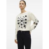 Vero Moda Trui Vmgaia Ls O-neck Embroidery Pullove 10314221 Birch/w. Black Dames