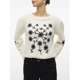 Vero Moda Trui Vmgaia Ls O-neck Embroidery Pullove 10314221 Birch/w. Black Dames