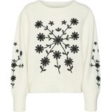 Vero Moda Trui Vmgaia Ls O-neck Embroidery Pullove 10314221 Birch/w. Black Dames
