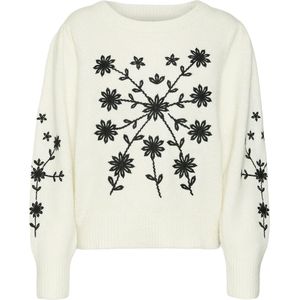 Vero Moda Trui Vmgaia Ls O-neck Embroidery Pullove 10314221 Birch/w. Black Dames