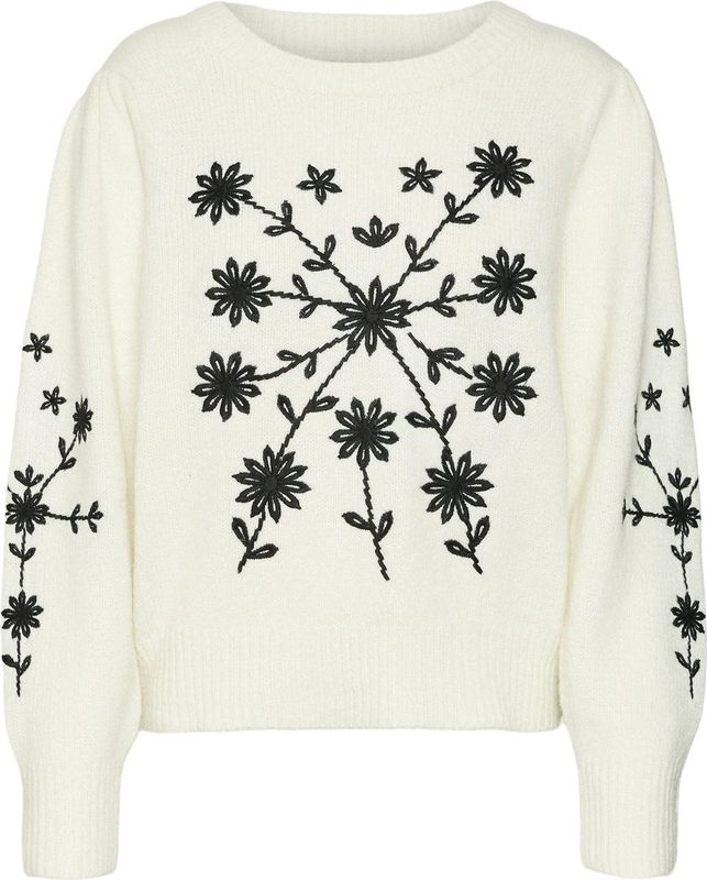 Vero Moda Trui Vmgaia Ls O-neck Embroidery Pullove 10314221 Birch/w. Black Dames