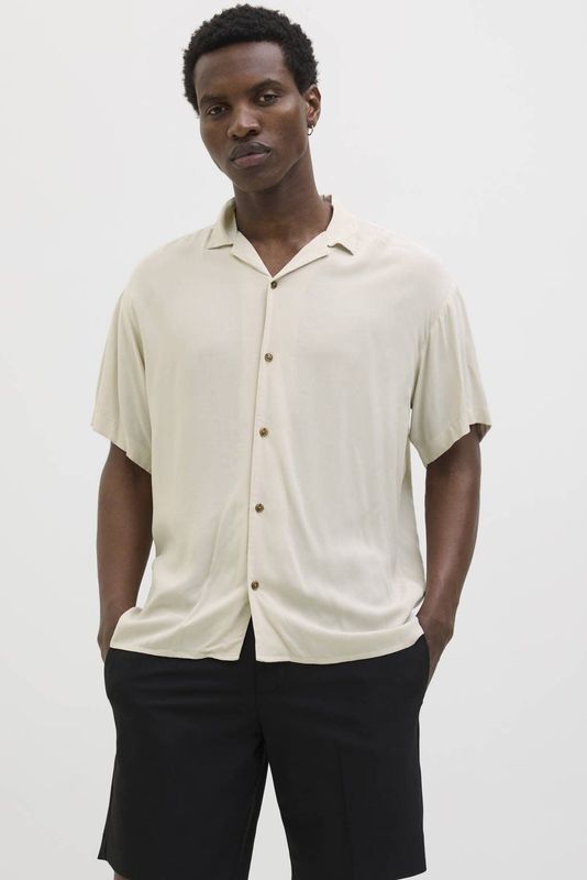 Jack & Jones - JJEJEFF SOLID RESORT SHIRT - Overhemd - Korte Mouwen - Blauw - Katoen