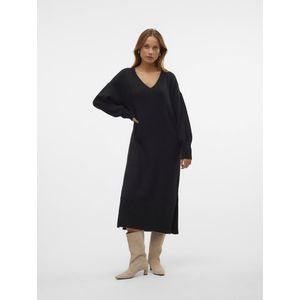 Gebreide Jurk - V-Hals - Lange Ballonmouwen - Regular Fit