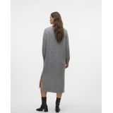 Gebreide Jurk - V-Hals - Lange Mouwen - Ballonmouwen - Regular Fit