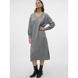 Gebreide Jurk - V-Hals - Lange Mouwen - Ballonmouwen - Regular Fit